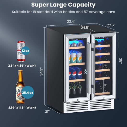 24 Inch Dual Zone Wine and Beverage Cooler-Silver Online