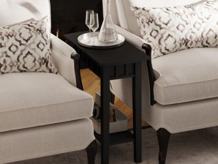 2-Tier Narrow Wood End Table with Storage Shelf for Small Spaces-Black Supply