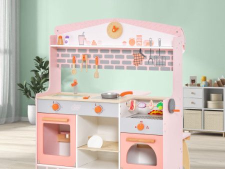 Double-Sided Kids Play Kitchen Set with Canopy and 2 Seats Discount