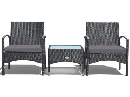 3 Pieces Patio Wicker Rattan Furniture Set with Cushion for Lawn Backyard-Gray Cheap