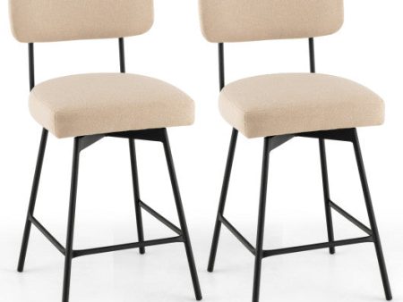 25  2-Piece Modern Upholstered Bar Stools with Back and Footrests-Beige For Cheap