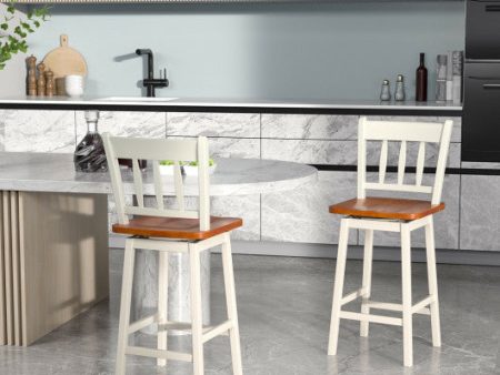 24.5 Inches Set of 2 Swivel Bar Stools with 360° Swiveling-White Fashion