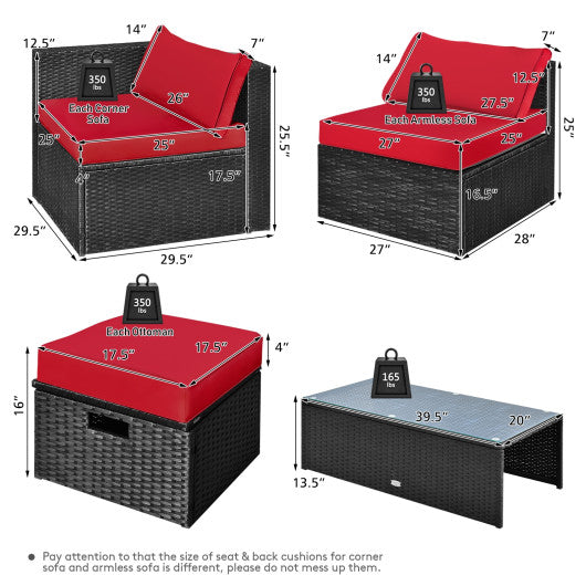 8 Pieces Patio Rattan Storage Table Furniture Set-Red Online now