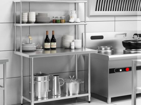 48 x 12 Inch Kitchen Stainless Steel Overshelf with Adjustable Lower Shelf Hot on Sale