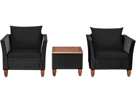 3 Pieces Outdoor Patio Rattan Furniture Set-Black Online