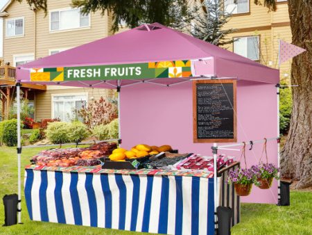 10 x 10 Feet Foldable Commercial Pop-up Canopy with Roller Bag and Banner Strip-Pink Hot on Sale