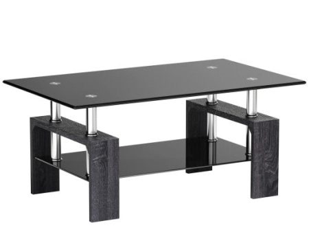 Rectangular Tempered Glass Coffee Table with Shelf-Gray Hot on Sale