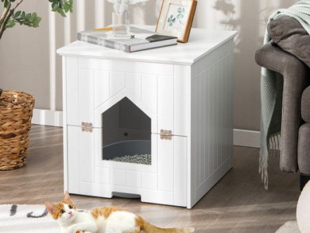 Cat Litter Box Enclosure with Flip Magnetic Half Door-White Hot on Sale