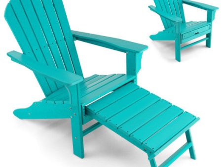 Patio HDPE Adirondack Chair with Retractable Ottoman-Turquoise Supply