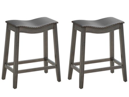 Set of 2 PU Leather Saddle Bar Stools with Rubber Wood Legs Sale