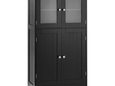 Bathroom Floor Storage Locker Kitchen Cabinet with Doors and Adjustable Shelf-Black Online Hot Sale