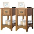 Set of 2 Contemporary Side End Table with Drawer -Natural Hot on Sale