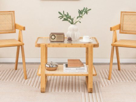 2-tier Bamboo Side Table with Glass Top-Natural Online