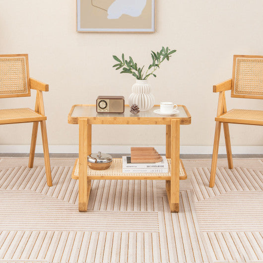 2-tier Bamboo Side Table with Glass Top-Natural Online