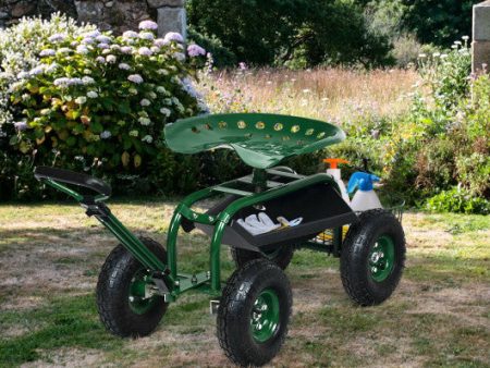 Heavy Duty Garden Cart with Tool Tray and 360 Swivel Seat Fashion