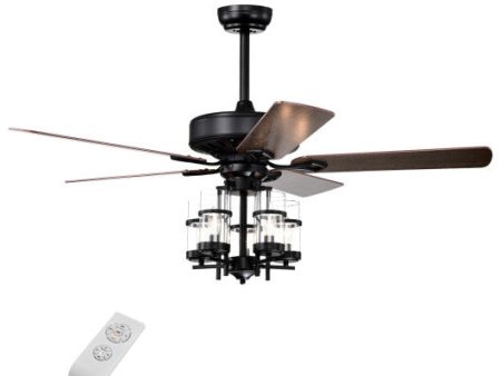 50 Inch Noiseless Ceiling Fan Light with Explosion-proof Glass Lampshades-Black Supply