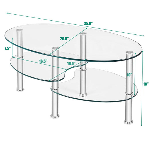 Tempered Glass Oval Side Coffee Table-Transparent Online