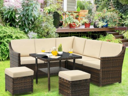 6 Pieces Patio Rattan Dining Sofa Funiture Set Sale