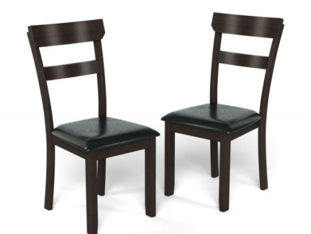 Set of 2 Dining Chairs With Rubber Wood Frame and Upholstered Faux Leather Seat For Sale