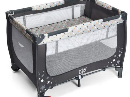 Portable Baby Playpen with Mattress Foldable Design-Gray Online