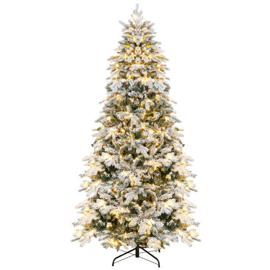 4.5 6 7 Feet Flocked Christmas Tree with Warm White LED Lights-6 ft For Sale