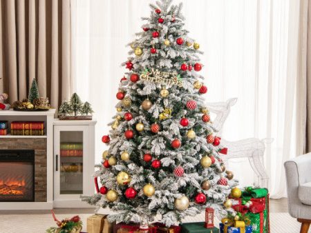 4.5 6 7 Feet Flocked Christmas Tree with Warm White LED Lights-6 ft For Sale