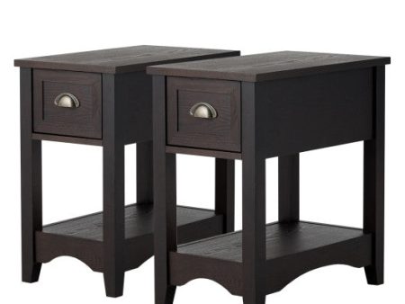 2 Pieces Retro Narrow Tiered End Table with Drawer and Storing Shelf-Brown Sale