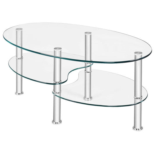 Tempered Glass Oval Side Coffee Table-Transparent Online