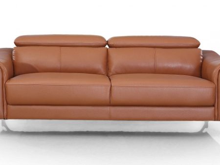 80  Brown Genuine Leather Sofa With Silver Legs Fashion