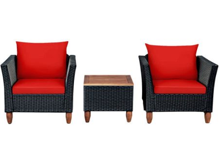 3 Pieces Outdoor Patio Rattan Furniture Set-Red For Sale