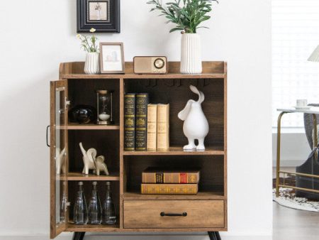 Buffet Sideboard with Removable Wine Rack and Glass Holder-Rustic Brown Online Hot Sale