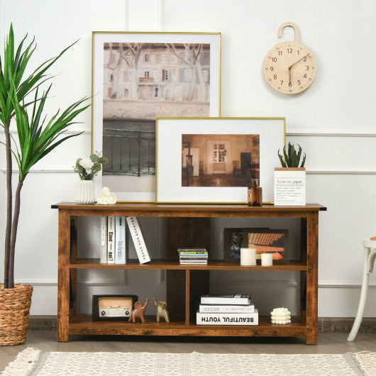 3 Tier Wood TV Stand for 55-Inch with Open Shelves and X-Shaped Frame-Brown Online Sale