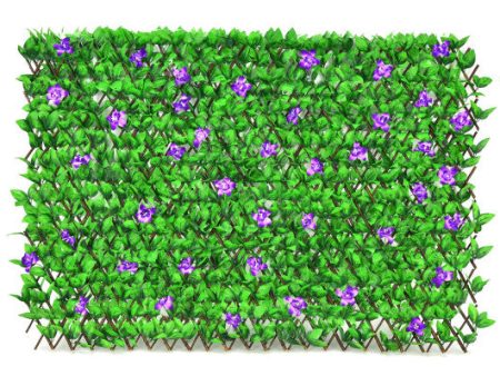 4 Pieces Expandable Faux Ivy Privacy Screen Fence Panel Pack with Flower-Purple Online Hot Sale