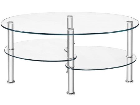 Tempered Glass Oval Side Coffee Table-Transparent Online