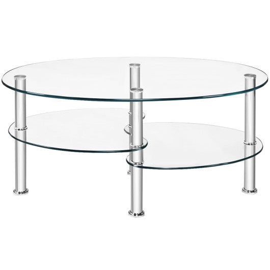 Tempered Glass Oval Side Coffee Table-Transparent Online