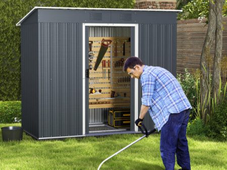 3.6 x 7.1 FT Outside Garden Storage Shed Tool House with Ground Foundation Frame Fashion