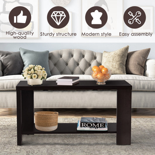 Rectangular Cocktail Coffee Table with Storage Shelf Online Hot Sale