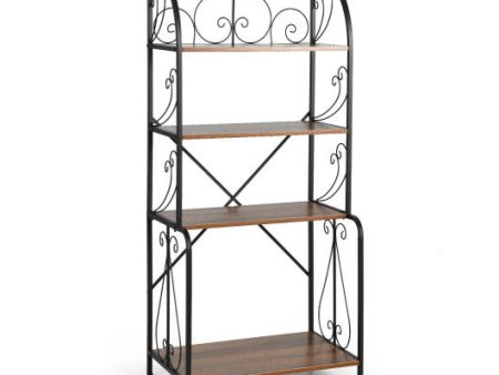 4-Tier Industrial Kitchen Baker s Rack with Open Shelves and X-Bar-Light Brown Fashion