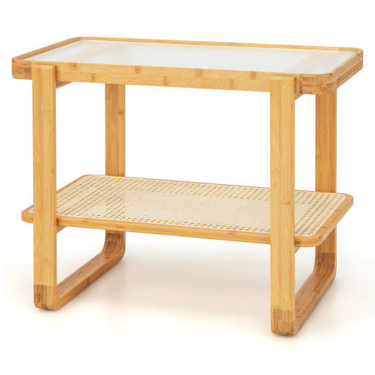 2-tier Bamboo Side Table with Glass Top-Natural Online