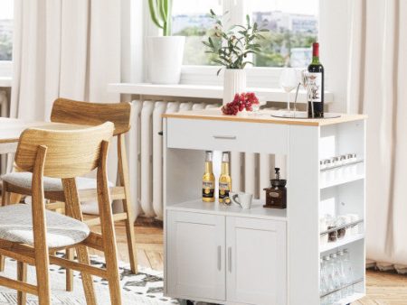 Rolling Kitchen Trolley with 3 Spice Racks Drawer and Open Shelf-White Supply