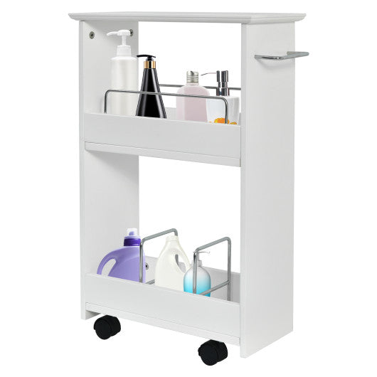 Slim Rolling 3-Tier Bathroom  Mobile Shelving Cabinet wih Handle Fashion