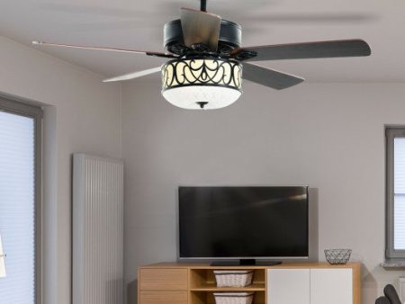 52 Inch Ceiling Fan with Light Reversible Blade and Adjustable Speed-Black Online