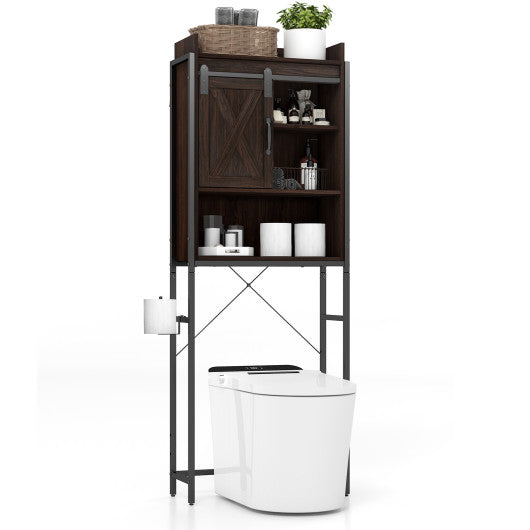 4-Tier Multifunctional Toilet Sorage Cabinet with Adjustable Shelf and Sliding Barn Door Cheap