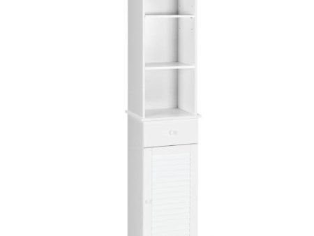 Bathroom Tall Freestanding Storage Cabinet with Open Shelves and Drawer-White For Sale