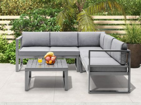 4 Pieces Aluminum Patio Furniture Set with Thick Seat and Back Cushions-Gray Cheap