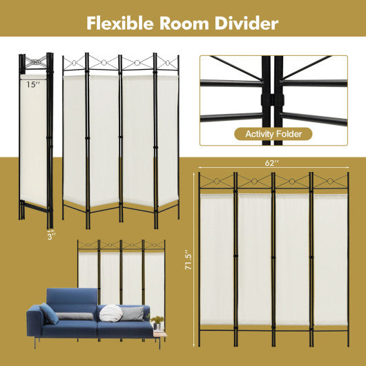 6 Feet 4-Panel Folding Freestanding Room Divider-White on Sale