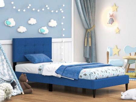 Twin Size Upholstered Platform Bed with Button Tufted Headboard-Blue Discount