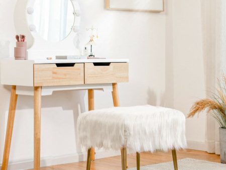 Faux Fur Vanity Stool with Golden Metal Legs for Makeup Room-White Online Sale