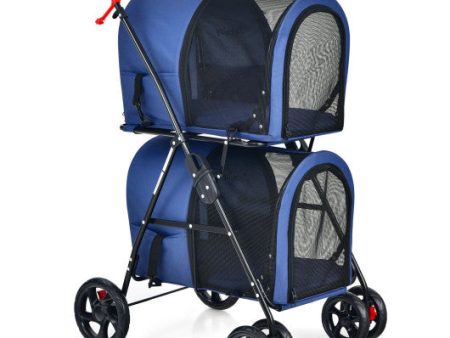 4-in-1 Double Pet Stroller with Detachable Carrier and Travel Carriage-Blue Cheap