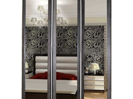 69  Black Wood and Mirrored Glass Folding Three Panel Screen Room Divider Online Sale